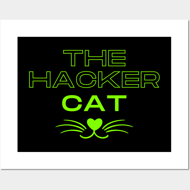 The hacker cat funny design with whiskers Wall Art by Digital Mag Store